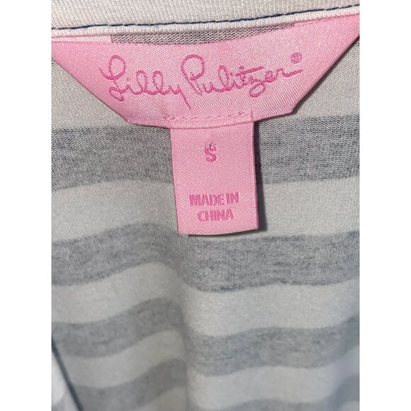 New Lilly Pulitzer Lula Navy White Striped Scoop Neck Ruffle Sleeve Shift Dress - Picture 7 of 10